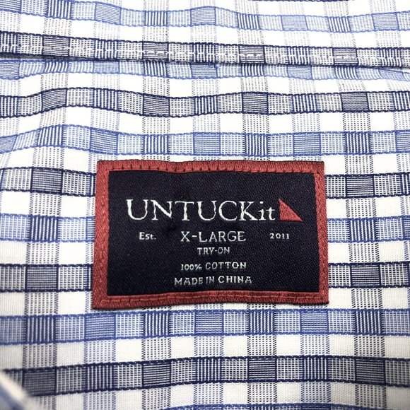 UNTUCKit Men's Blue Plaid Gingham Long Sleeve Button Front Shirt Size XL - Picture 4 of 8